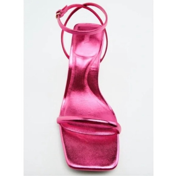 NWT Zara Pink Metallic Mid-Height Ankle strap Heels - Picture 5 of 8